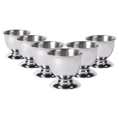 6x Stainless Steel Egg Cups Hard Boiled Kitchen Breakfast Cup Holder Stand Set