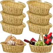 6 Pcs Wicker Basket with Handle Woven Harvest Basket Braided Empty Oval Willo...