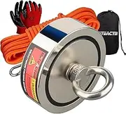 MUTUACTOR Neodymium Fishing Magnet,Double Sided Combined 1500lbs Powerful Fishing Magnet Heavy Duty with 65Ft Salvage Rope,Durable Gloves,Waterproof Bag for Retrieving Tools Find Treasure