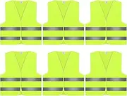6 High Visibility Vests Car Reflective Safety Vests Neon Yellow Reflective Safety Vest 360° Reflective All-Round Neon Yellow Car Breakdown Aid Lightweight Safety Vests for Driver Workers