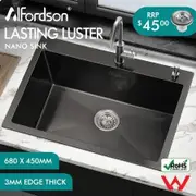 ALFORDSON Kitchen Sink Stainless Steel Drop in Flush Under Mount 680X450MM Black