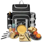 Picnic Basket Backpack Insulated Cooler Cutlery Wine Holder Leakproof Complete