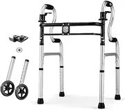 Walkers for The Elderly Lightweight Aluminum Folding Walker Duty Folding Walker with Wheels for Seniors,Adults,Extra Wide Front Wheel Walker(2 5-Inch Wheels),Sized for Adults Up to 400 Lbs (Black)