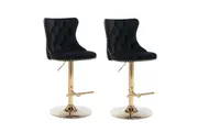 AADEN 2x Velvet Golden Base Swivel Bar Stools- Black