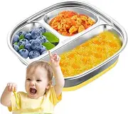 Stainless Steel Baby Plates with Suction, Divided Stainless Steel Suction Plates, Non-Slip Unbreakable Dinnerware, Feeding Supplies Dishwasher Safe for Home School Canteen