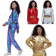 1980s Hip Hop Shiny Metallic Crop Top Sweatshirt Disco Women's Carnival Costume Carnival Mardi Gras Performance Party Pride Parade Adults' Top