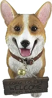 11.5 Inch Tall Jasper The Welsh Corgi Dog Realistic Lifelike Statue with Reversible Sign