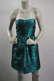 AIDAN MATTOX NEW Women's Green Metallic Fit and Flare Jacquard Dress Size 4