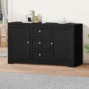 ALFORDSON Hampton Style Sideboard, Cupboard Chest with 4-Tier Storage, Buffet Side Cabinet for Dining Room, Kitchen, 120x39x72cm, Black