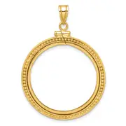 14K Yellow Gold Wideband Distinguished Coin Jewelry Polished And Beaded 27.0mm X 2.35mm Screw Top Bezel Pendant