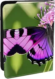[GaxfjRu] Purple Butterfly Print Leather Passport Holder Covers Case, Waterproof Travel Wallet Passport Holder for Women Men, Black, One Size