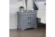 Bedside Table | Grey Colour | 2 Drawers | Night Stand | Solid Wood | Metal Handles