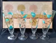 VTG FEDERAL GLASS SET OF 4 "RELAXER SET" BOOMERANG PILSNER GLASSES MINT ORIG BOX