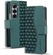 [Nexue] Case for Samsung Galaxy Z Fold 5,Luxury Leather Wallet Case Card Slot Holder Kickstand Drop Protection Shockproof Phone Cover Case for Samsung Galaxy Z Fold 5,Green