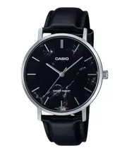 Casio Leather Strap Marble Inspired Black Dial Quartz MTP-VT01LM-1A Mens Watch