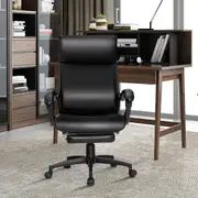 Giantex Ergonomic Executive Office Chair High Back Leather Reclining Chair w/Armrest & Footrest Height Adjustable Swivel Computer Chair Black