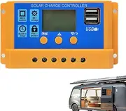 Charge Controllers for Solar Panels | 30A PWM Double USB Port Renewable Energy Controller,Multiple Load Control Modes Panel Battery Intelligent Regulator 12V 24V for mobiles