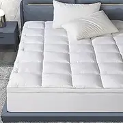 Twin Mattress Topper for Back Pain, Thick Mattress Pad Cover, Plush Soft Pillowtop with Elastic Deep Pocket for Deep Sleep(White,Double)