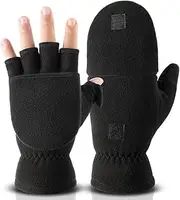 [OZERO] Winter Fingerless Gloves: Flip Top Convertible Mittens Thermal Windproof Polar Fleece Insulated Lining Warm for Men Women