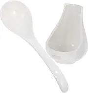 Mobestech 1 Set Large Ceramic Soup Spoon Set with Spoon Rest Holder Heavy Duty Porcelain Utensils for Kitchen Counter for Serving and Storage for Home and Restaurant Use