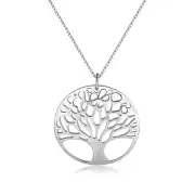 925 Sterling Silver Tree of Life Round Pendant Necklace