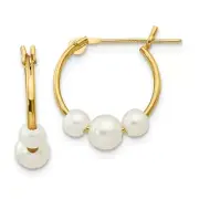 14k Yellow Gold Madi K White Semi-round Freshwater Cultured 3 Pearl Hoop Earring