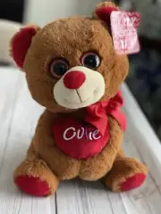 Sweetheart Valentines Day Plush Brown Pink Teddy Bear CUTIE Heart