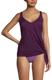 Lands' End Slender Suit Fauxkini One Piece Swimsuit in Dark Wine Geo/mini Stripe at Nordstrom, Size 16