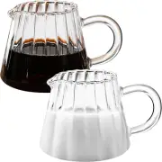 2 Pcs Small Glass Pitcher, Elegant Wave Shaped Glass Creamer Pitcher, Coffee Mil