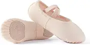 [TIEJIAN] Girls Strapless Ballet Slippers-Canvas Ballet Shoes Leather Split Sole Dance Shoes Beige.
