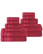 Superior 12pc Zero Twist Cotton Dobby Border Plush Soft Absorbent Towel Set