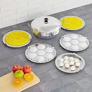 QSEC 3-in-1 Stainless Steel idli maker Induction triply base Idly Cooker Multi Kadai idly Steamer dhokla cooker | 5mm thick Base All-in-One Big Size with 5 Plate | 2 idli | 2 Dhokla | 1 Patra |