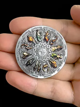 復古銀色十二星座金屬硬幣 時尚把玩小物件潮流指尖幸運幣禮品
