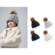 Child's Cap/Hat B412A - Beechfield Infant/Junior Fur Pom Pom Kids Chunky Beanie
