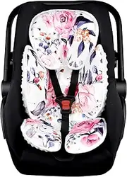 Baby Car Seat Head Support for Newborn,Pea Pod 2 in 1 Infant Car Seat Head Body Support for Girls Extra Soft Breathable Baby Car Seat Cushion Insert for Strollers, Swings, and Bouncers, Pink Floral