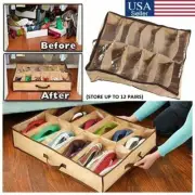 12/24 Pairs Shoes Storage Organizer Container For Under Bed Closet Box Bag USA