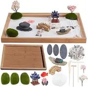 WEBEEDY Mini Zen Garden Sandbox DIY Miniature Zen Sand Garden Gift Set with Sand Rakes Rocks and Accessories for Home Office Relaxation Meditation Sand Craft Accessories,11x7.5 inch/28x19 cm