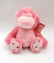 Russ Berrie Coby Monkey 9” Plush Pink Hearts Valentine Ape Gorilla Stuffed NOS