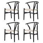 Oikiture 4xDining Chair Wooden Hans Wegner Chair Wishbone Cafe Lounge Seat Black