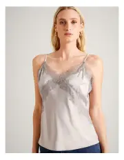 [Basque] Recycled Poly Lace Cami in Silver Grey