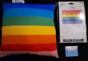 Rainbow Pillow/pride Pillow AND!!! 3'x 5' Pride Flag.. AND! PROUD 1 1/2" Pin