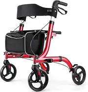 RINKMO Rollator Walkers for Seniors- Rollator Walker with Seat 8" Wheels- Easy Folding Senior Walker with Padded Backrest- Lightweight Mobility Walking Aid for Adult Elderly, Aluminum Frame, Red
