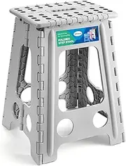 Dyforce 17.5 Inch Folding Step Stool 400lbs Capacity Sturdy Plastic Foldable Step Stools for Adults & Kids Stepping Stool with Handle Easy to Carry Handle Folding Stool Ideal for Kitchen (Grey 1PC)