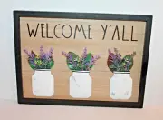 "Welcome Y'all" Metal Jars with Lavender Floral Picture Home Decor Wall Art NEW
