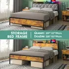 Bed Frame Queen/Double Size Charging Station Remote LED Storage Headboard Shelf