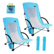Beach Chair, Beach Chairs for Adults Pack w/Cooler Compact High Back, 2 Blue