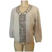 Chico’s Divine Jewels 3/4 Sleeve Cardigan Light Grey Size Medium Cotton Blend