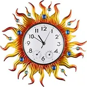 HERJIATK Outdoor Clock Thermometer Combo, Sun Outdoor Wall Clock, Silent Non-Ticking Outdoor Clocks Waterproof for Patio, Garden