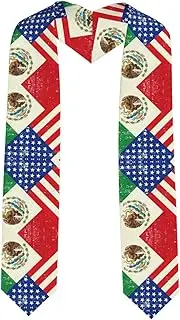[SKKNT] Mexican American Flag Print Graduation Shawl Stole For Academic Commencements Honor Sash Congratulations Gift, Sharp Corner, One Size