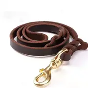 High-end Cowhide Leather Handmade Durable Brass-plated Pet Leash for Large Dogs